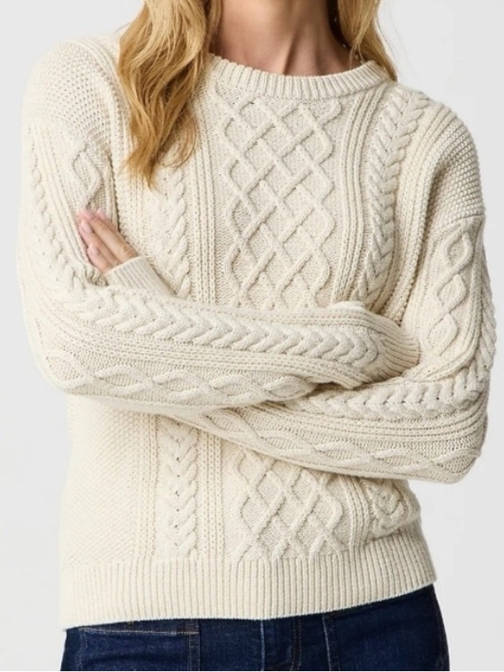 J. Crew Cotton Classic Cable Knit Sweater  Cream